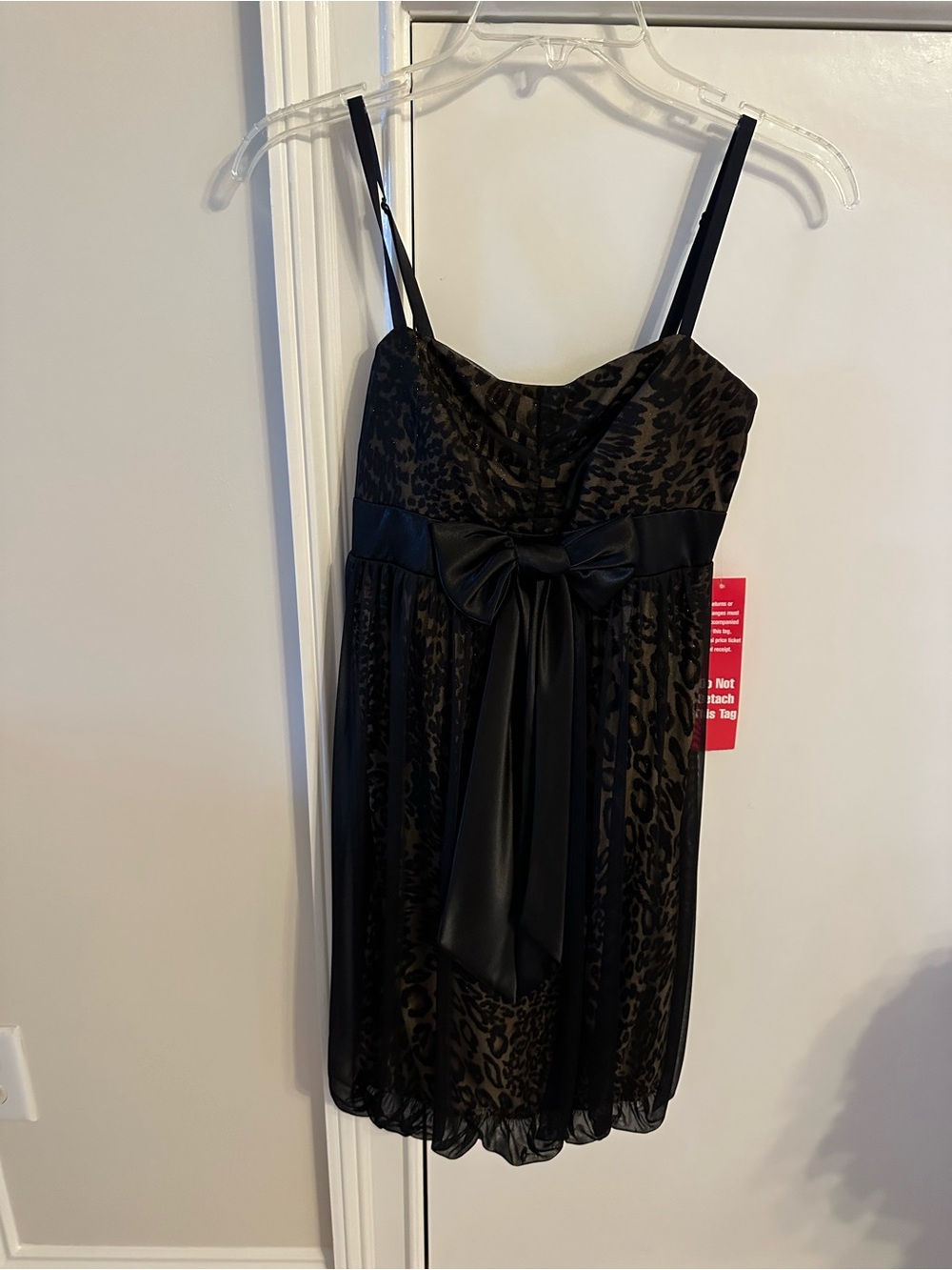 City Studio Black Leopard-Print Cocktail Dress with Satin Bow Accent
